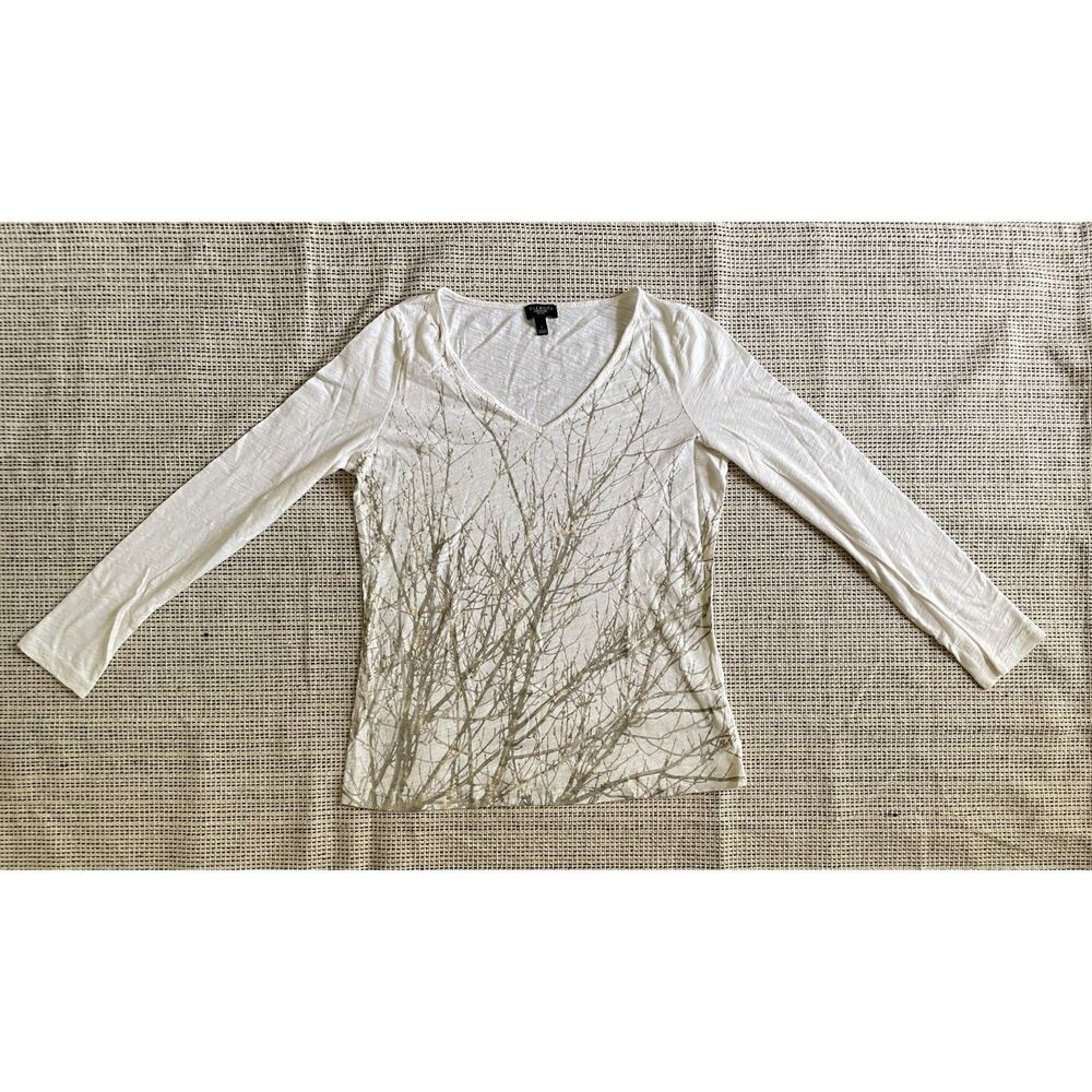 Talbots T-Shirt NWT Women's S Ivory Metallic Tree Branch Sheer Y2K Grunge Fairy